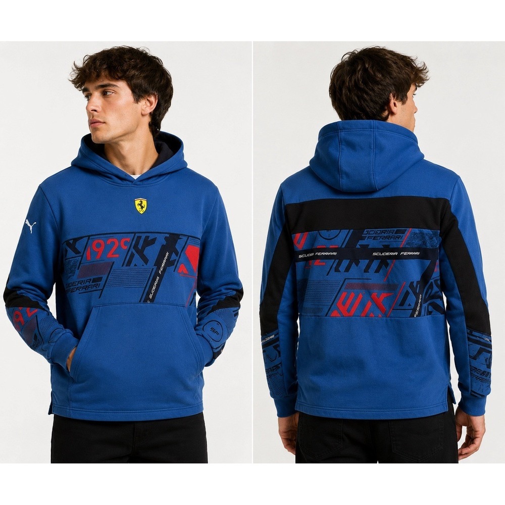 Scuderia‎ Ferrari Hoodie Mens Small Blue F1 Racing Pullover Kangaroo Pocket Puma